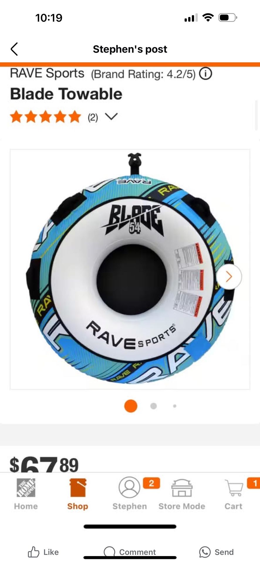 Great condition Rave sports Blade Towable Tube Float