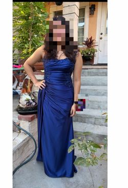 Navy Blue Strapless Formal Gown