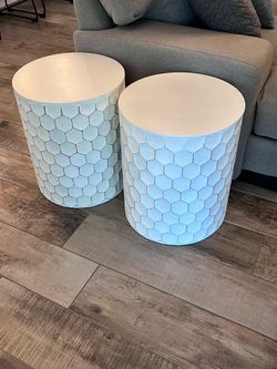 Pair of Metal End Tables w/Hexagon Pattern