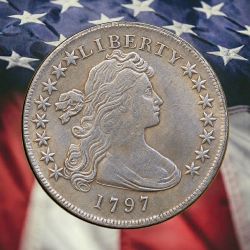 1797 Draped Bust Dollar Small Eagle Silver Plated Novelty Coin Modern Restrike Token - Cir #1900