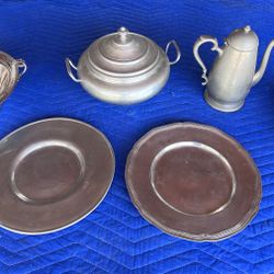 Antique Pewter & Silver Plated Dinnerware