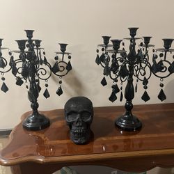 Pair Of Modern Made Black Metal Candelabra
