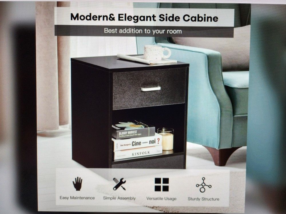 WOODEN NIGHTSTANDS WITH DRAWER STORAGE AND OPEN CABINET
