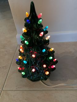 13” Ceramic Christmas Tree With Bulbs