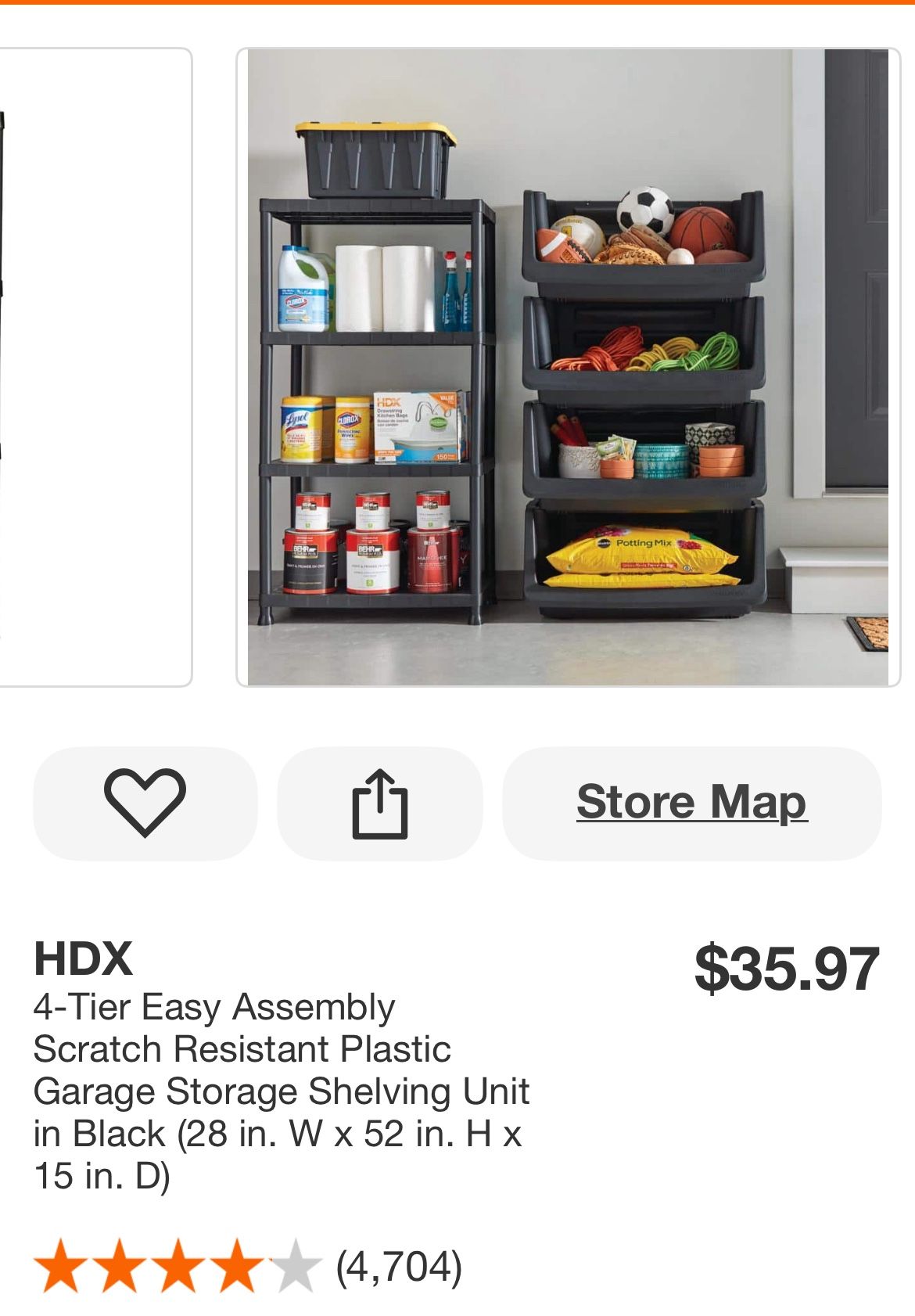 HDX 4-Tier Easy Assembly Scratch Resistant Plastic Garage Storage Shelving Unit in Black (28 in. W x 52 in. H x 15 in. D)