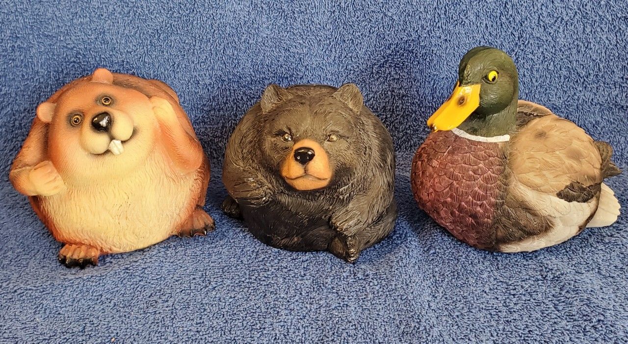 Set Of 3 Fat Wildlife Banks! Beaver, Bear And Duck