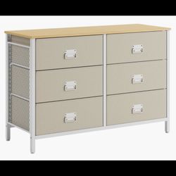 6 Drawer Dresser With Fabric Drawers- 46 Inches Wide