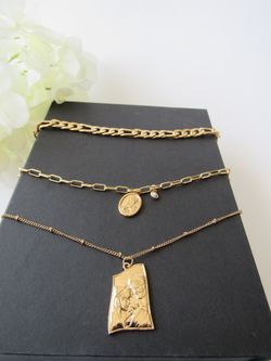18K Gold Plated Pendant Sweater Necklace Triple Layer