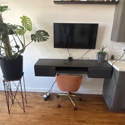 Modern Floating Workstation + Velvet Chair – Loft Office Setup