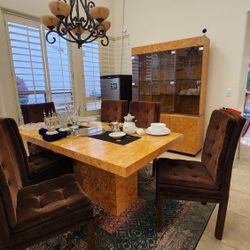 solid wood dinning table and cabinet set