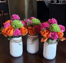 HOT PINK ORANGE sunset tropical mason jar centerpiece home decor