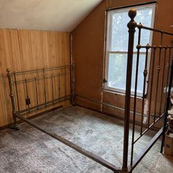 Vintage Full Size Brass Bed Frame - Antique