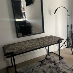 Modern Industrial Upholstered Bench – Black Metal Frame & Textured Cushion 