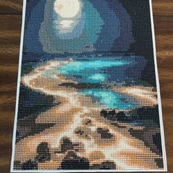 Beach Nighttime Diamond Art Canvas, Completed 
