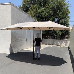 (Brand New) $95 Beige Large 15 FT Double Sided Umbrella Outdoor Patio Garden Yard (Weight base not included) 