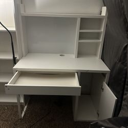 White Desk with storage and white board