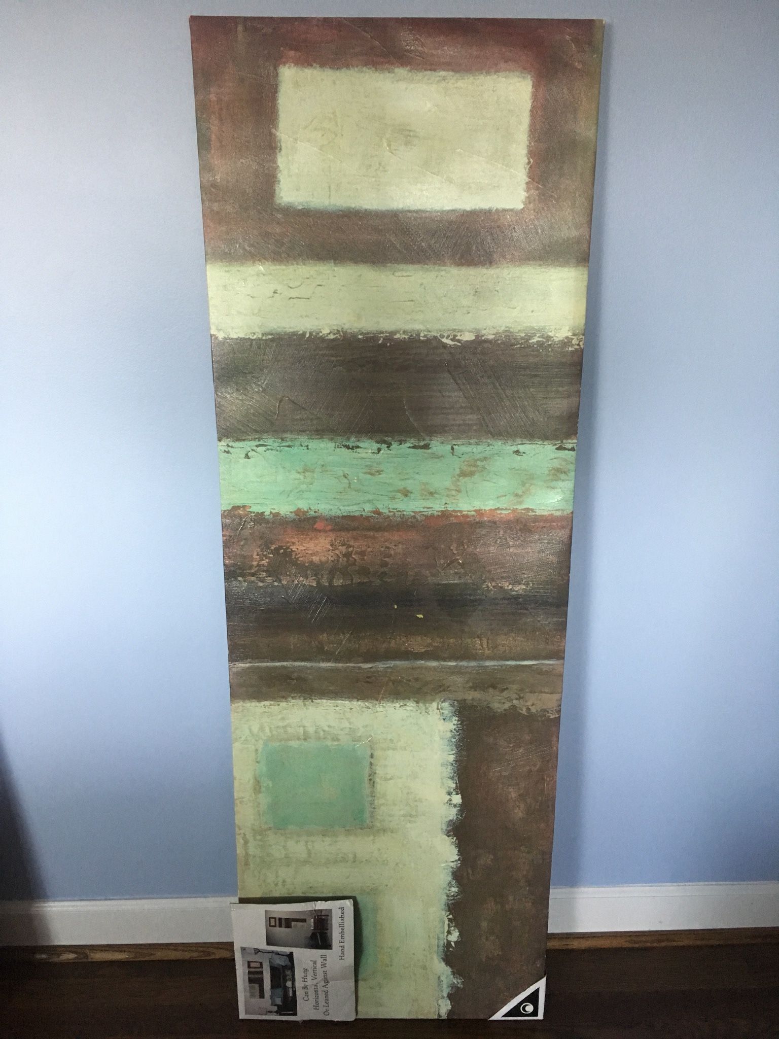 20x60” Brown/cream/mint Green Geometric Design Painting/Wall Art