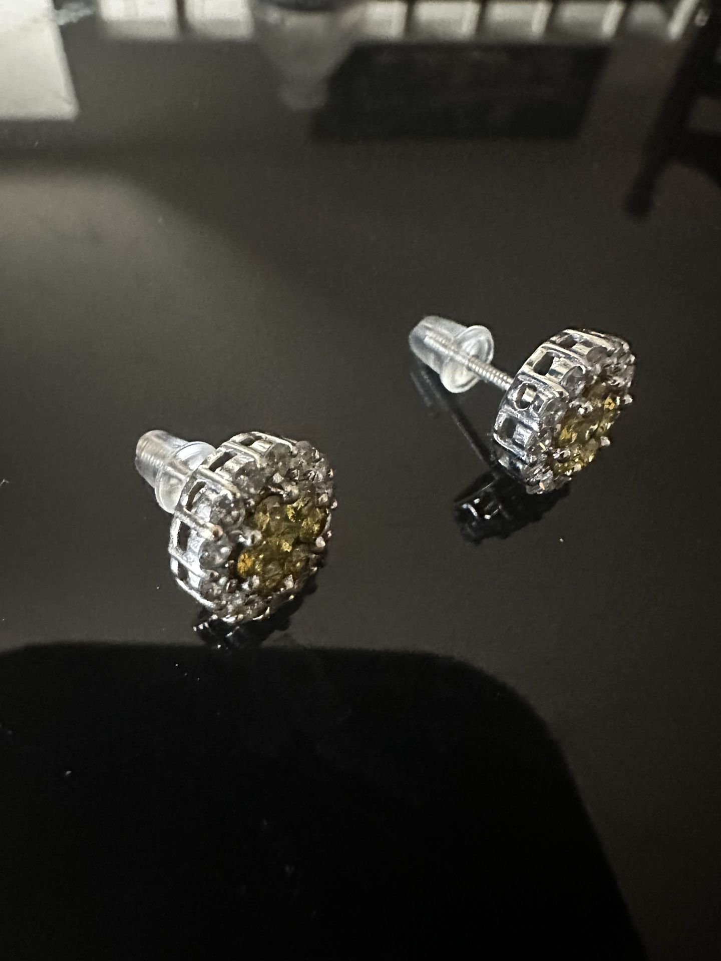 Yellow And White Diamond Earrings 