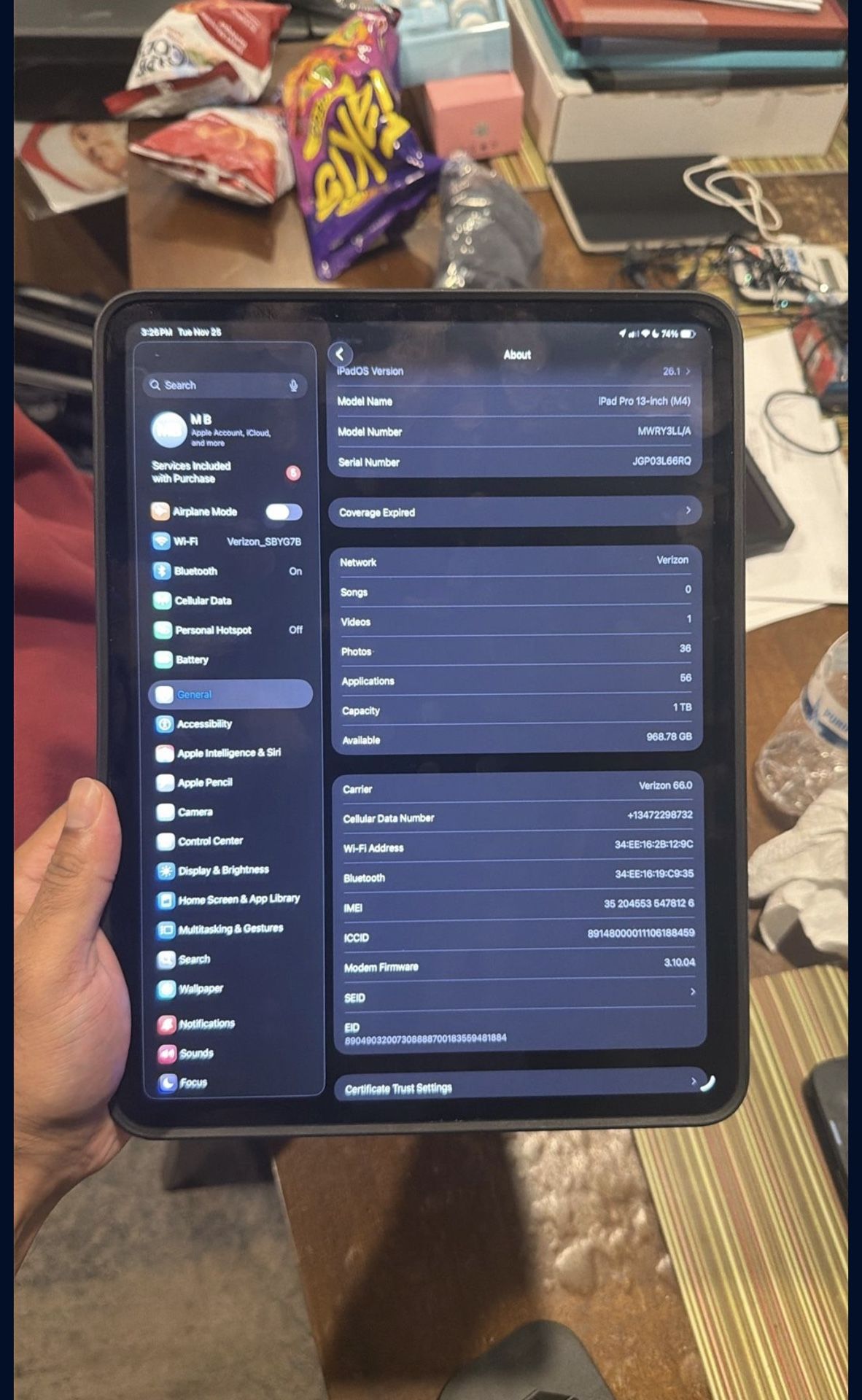 Ipad pro 13” M3 NANO GLASS Wifi And cellular 1TB