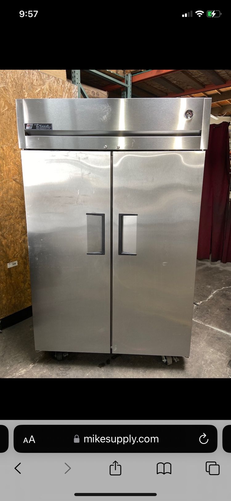 2 Door Reach In Refrigerator True TG2R-2S 54" NSF Cooler Upright Solid On Wheels #2320