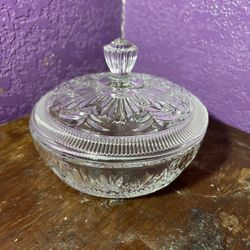 Vintage Avon Vanity Trinket, Powder Box, Candy Dish, Clear Glass Bowl Lid Cover