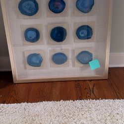 Large Framed Blue Agate Wall Art – Modern Coastal Style