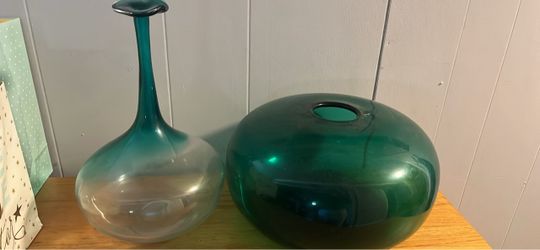 Teal Glass Vases Set of Two