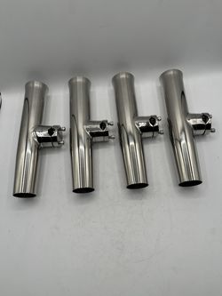 1" Rail Mount Clamp-on Fishing Rod Holder, Stainless Steel, Rocket Launcher Style (4 pieces)
