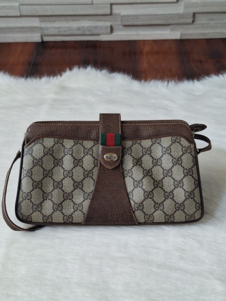 Vintage Gucci GG Monogram Supreme Sherry Web Ophidia Accordion Crossbody Bag