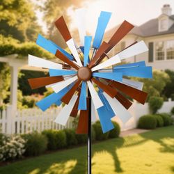 22.8" W x 82" H Large Wind Spinners Outdoor, Metal Windmill Yard Art, 360 Degree Rotation Heavy Duty Kinetic Wind Sculpture with 5 Prong Stake