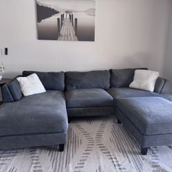Gray Sectional Sofa Couch Sala Ottoman 