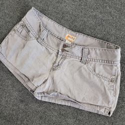 Mudd VTG Khaki Micro Shorts Gray Low Rise Pockets Women’s Size 13