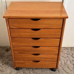 Like -New Wood Storage Organizer On Wheels 