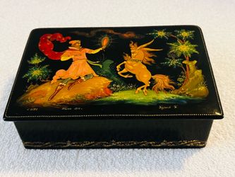 Authentic 1972 Palekh Russian Lacquer Box "Little Humpbacked Horse" Master Grigory Bureev COA #2585