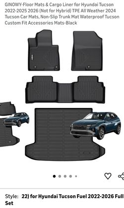 GINOWY-Floor Mats & Cargo Liner for Hyundai Tucson 2022-2025 2026 (Not for Hybrid) TPE All Weather 2024 Tucson Car Mats, Non-Slip Trunk Mat Waterproof