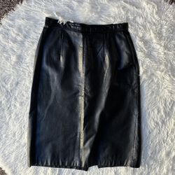 VTG black leather pencil skirt Midi Nordstrom rock chic office dark 1980's y2k