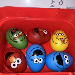 Elmo Sesame Street toy basket and Easter eggs