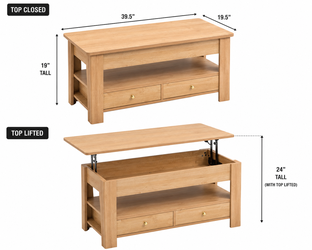 Lift Top Coffee Table with Hidden Storage & Drawers Oak Finish