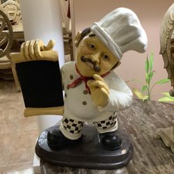 Chef Figurine Statue with Chalkboard, Used