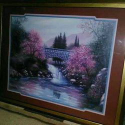 Large wall picture! Home Interiors! The Old Stone Bridge Picture * VTG. 