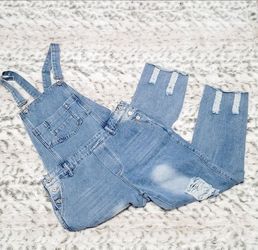 NEW Woman's Light Blue Distressed Denim Overalls