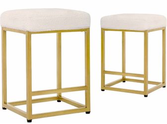 Set of 2 CangLong 24” Counter Stools – Gold & Fleece White