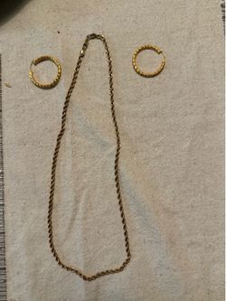 Gold chain, and Gold hoop earrings