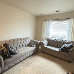 Gray Tufted Sofa Set (pillows are includes)