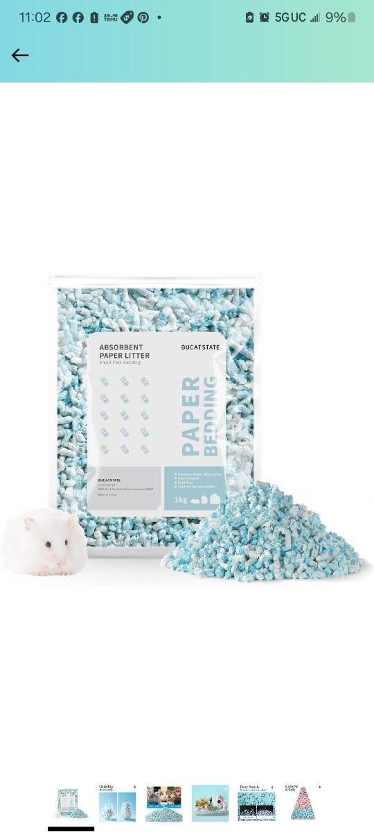 BUCATSTATE Paper Litter for Small Animals, 1kg/2.2lbs, Absorbent Bedding for Hamster, Guinea Pig, Odor Control Pellets, Dust-Free, for Reptiles, Birds