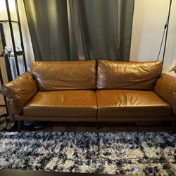 Brown Faux Leather Sofa with Wooden Frame, 3-Seater, Contemporary Modern Style