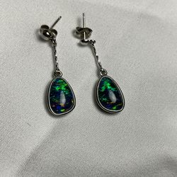 Black Opal Drop Earrings – Sterling Silver