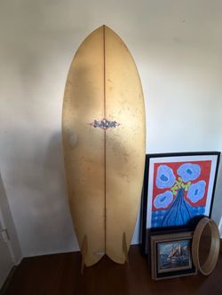 Vintage Fish Surfboard with Twin Fins