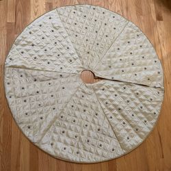 Gold Beaded Christmas Tree Skirt (Reversible) - 47”W x 22”H