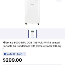 Hisense 5000-BTU DOE (115-Volt) White Vented Portable Air Conditioner with Remote Cools 150-sq Ft